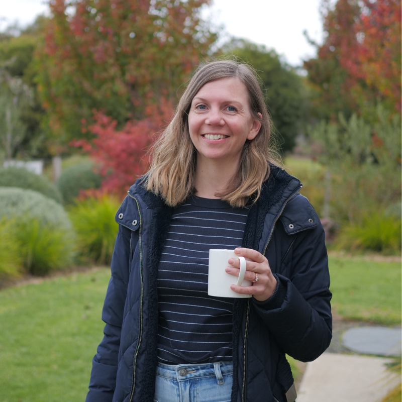 Laura Spencer holding a cup of tea